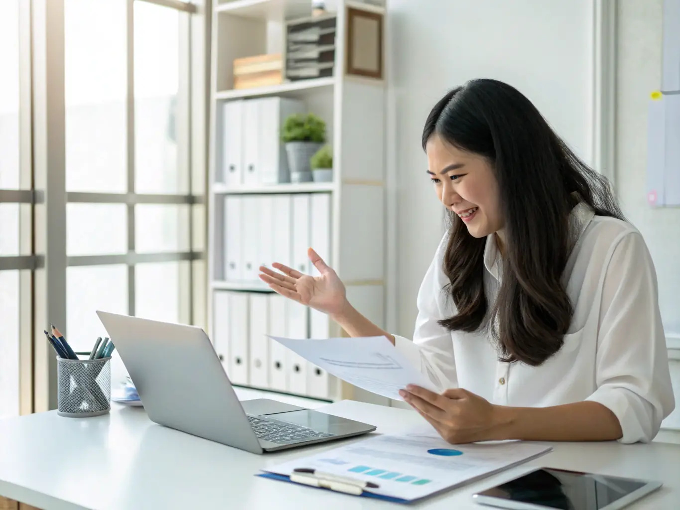 A professional consultant in a modern office setting, reviewing data analytics on a laptop, symbolizing Bizzykzcon's data-driven approach.